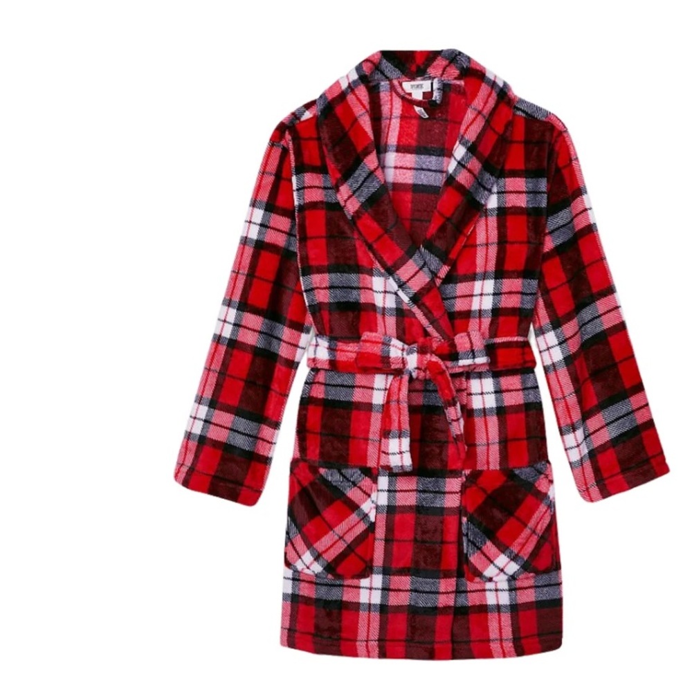 Victoria's Secret Pink Plush Robe Color Plaid Red